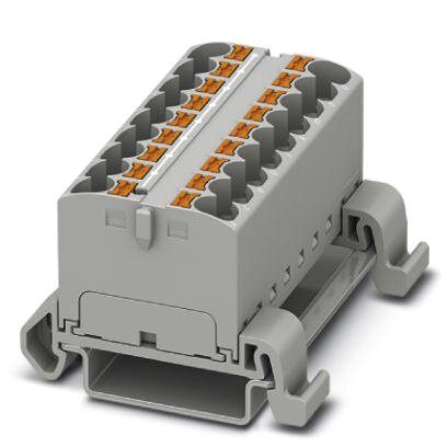 Phoenix Contact Finger-Safe Power Distribution Block; PTFIX18X4-NS35A GY; 32A; 18-Pole; Push-In Terminals; 1/1 Line/Load Terminal Openings; DIN Rail - Lengthwise Mount